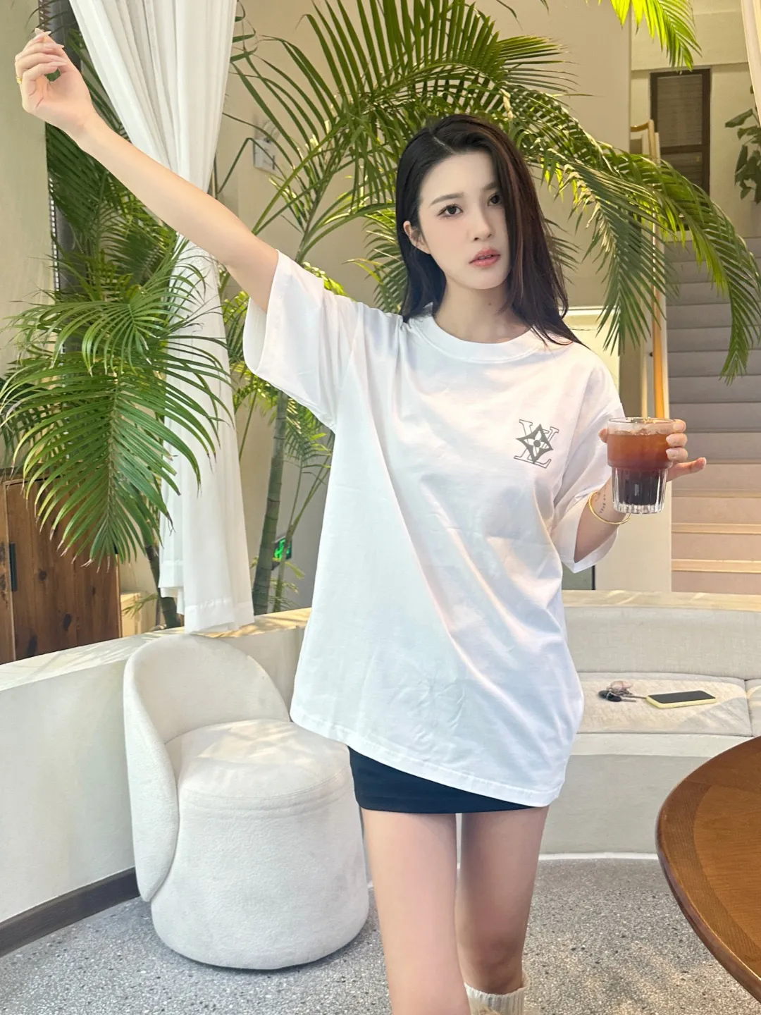 Louis Vuitton/Louis Vuitton back four-leaf clover signature foam printed short sleeves